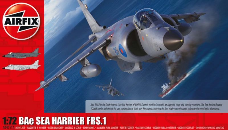 1/72 scale model of the BAe Sea Harrier FRS.1, featuring 112 detailed pieces; ideal for aviation enthusiasts and collectors.