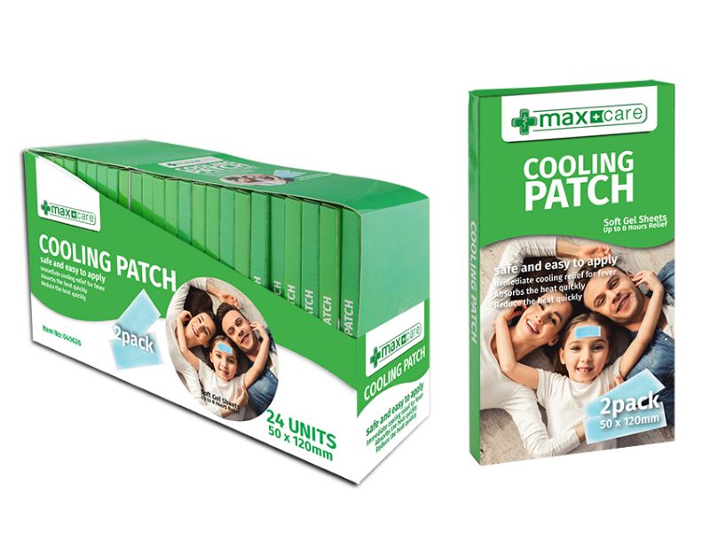 Maxcare Cooling Patch - 24 packs of 2, providing instant relief for headaches, muscle pain, and fever with advanced cooling technology.