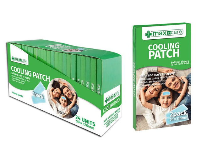 Maxcare Cooling Patch - 24 packs of 2, providing instant relief for headaches, muscle pain, and fever with advanced cooling technology.