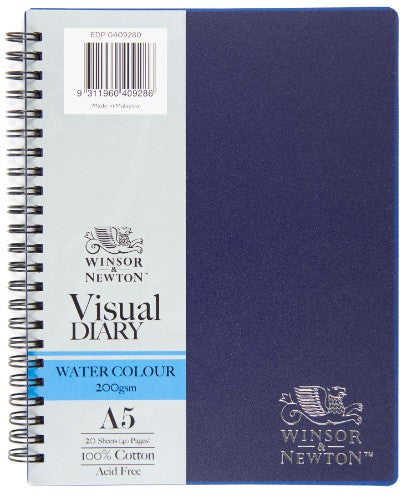 A5 Winsor & Newton Watercolour diary with 200gsm paper, wire binding, and 60 sheets for versatile artistic creations.