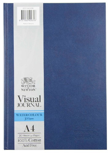 Hardbound A4 watercolor journal with 300gsm cotton pages, cold-pressed texture, and elegant blue cover for artists.