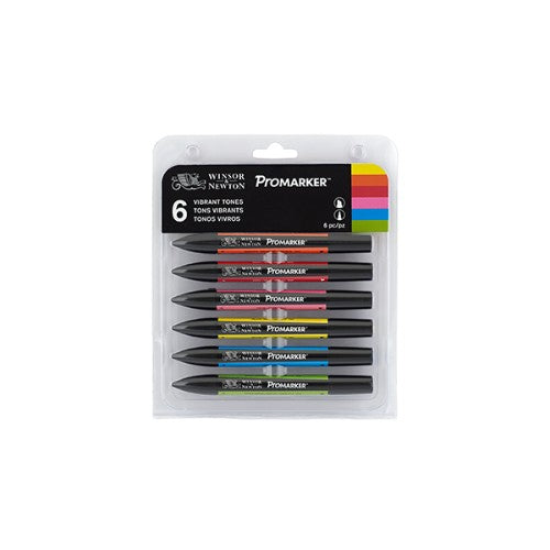 Vibrant Winsor & Newton ProMarkers Set featuring yellow, mandarin, poppy, cerise, cyan, and bright green for artistic versatility.