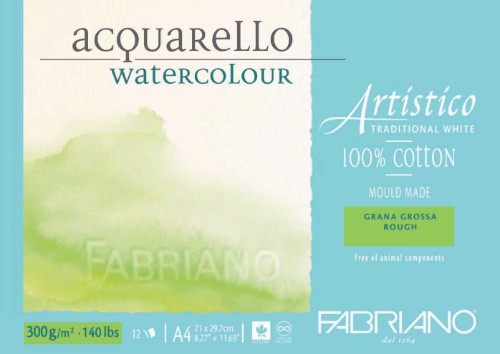 Premium Fabriano Artistico A4 watercolor pad with 12 sheets of 300gsm rough 100% cotton paper for vibrant art.