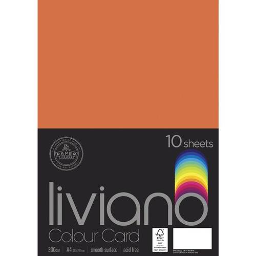 Vibrant orange Liviano Heavy Colour Card, 300gsm, A4, pack of 10 sheets, ideal for arts, crafts, and presentations.