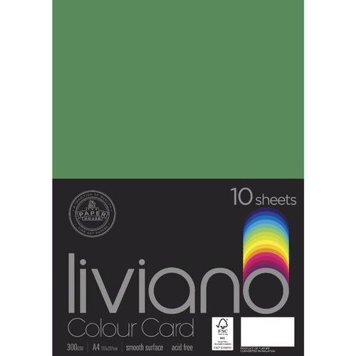 Pack of 10 Liviano Heavy 300gsm Green Colour Card, perfect for creative projects, strong yet flexible with a smooth surface.