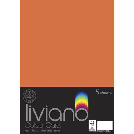 Bright orange Liviano Heavy Colour Card 300gsm A3 pack of 5, perfect for creative projects, posters, and crafts.