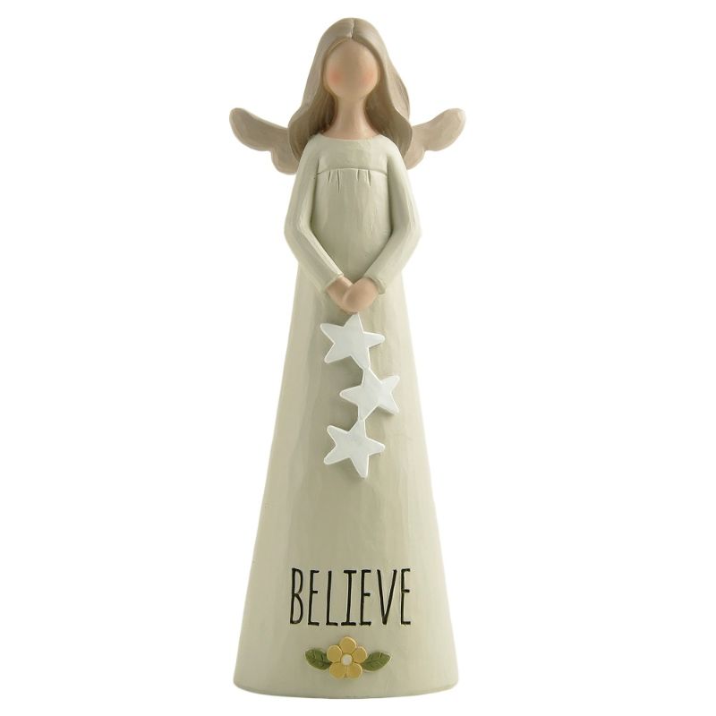 Elegant 18.5cm Believe Angel Figurine adorned with stars, symbolizing hope and tranquility for home decor and gifting.