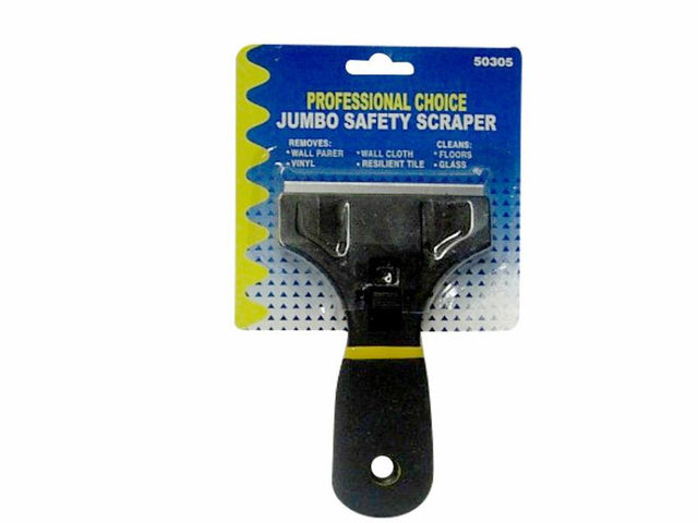 Jumbo Safety Scraper pack of 12, featuring durable blades and ergonomic design for efficient, safe material removal.