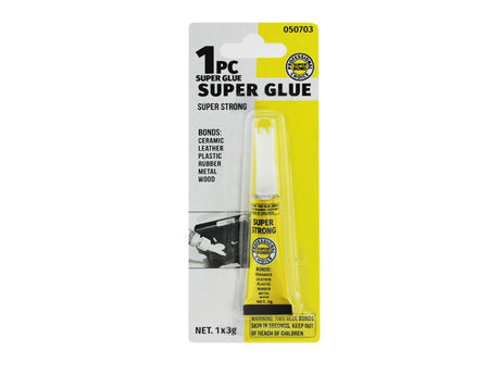 Instant adhesive super glue tubes, 3g each, ideal for bonding ceramic, leather, plastic, rubber, metal, and wood. 24 units total.