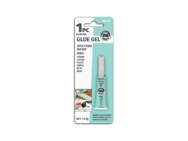 Versatile Glue Gel in 3g tubes (24 units) for strong, precise bonding on ceramic, leather, plastic, rubber, metal, and wood.