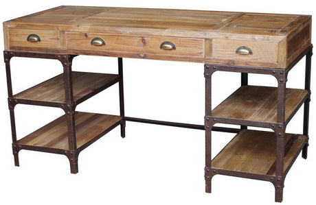 Industrial-style desk measuring 150cm, featuring solid timber and metal, perfect for home or office environments.