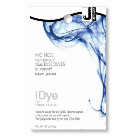 Dissolvable navy dye for vibrant, uniform coloring on natural fabrics like cotton and silk, 14g iDye from Jacquard.