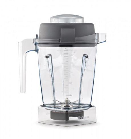 Vitamix Low Profile 2L Container with soft-grip handle, precise measurements, and tamper for easy blending of small batches.