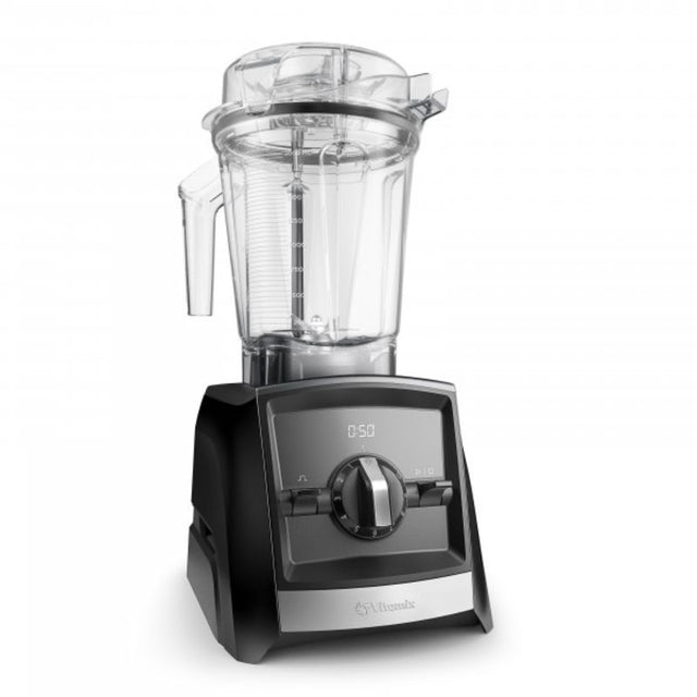 Vitamix A2300i high-performance blender in sleek black with variable speed, pulse settings, and wireless connectivity features.