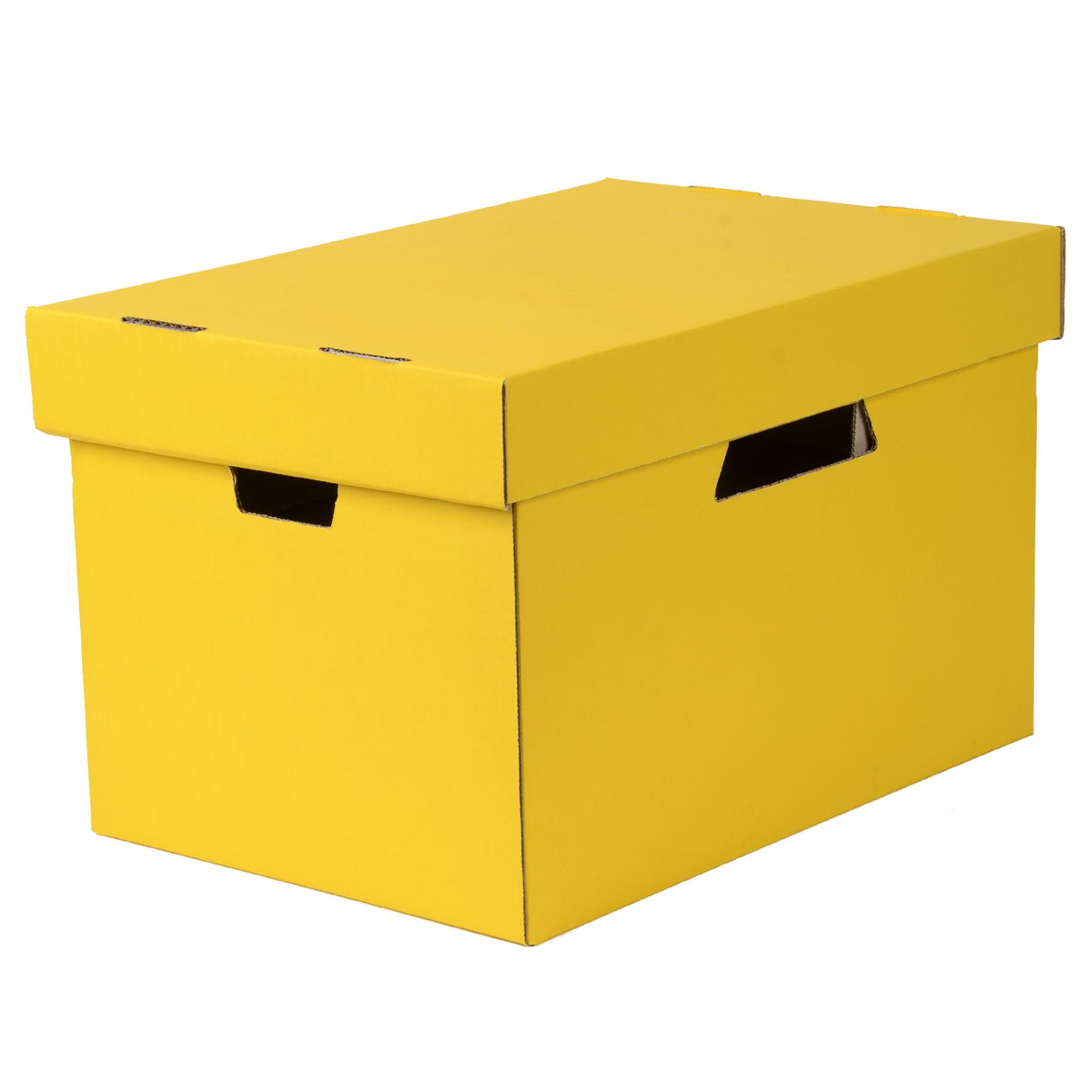 Esselte Archive Box in yellow, designed for organized filing, holds suspension files and folders, portable with carry holes.