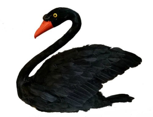 Real size black feather swan ornament, elegantly crafted for stylish home decor and a striking focal point.