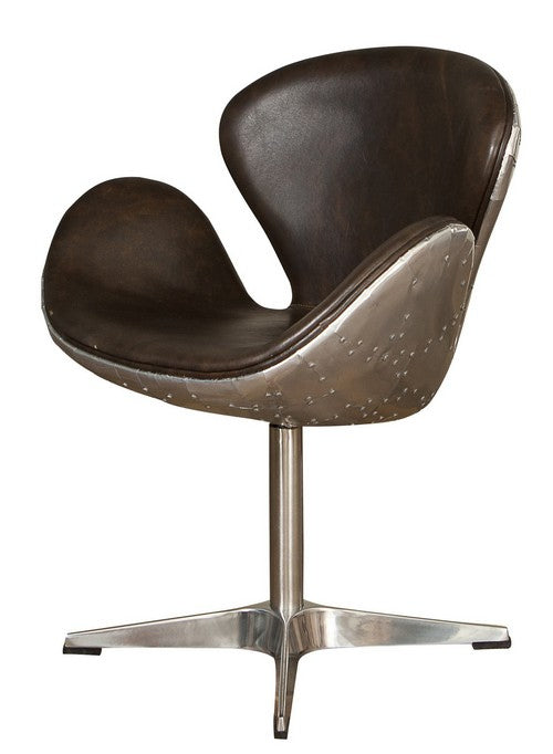 Boston Swivel Chair in Java Black, featuring full-grain leather, a sturdy frame, and elegant mid-century modern design.