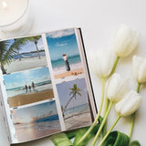 Elegant Boho rattan photo album designed to showcase 500 4x6in photos with slip-in pockets and a protective padded cover.