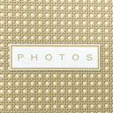 Elegant Boho Rattan Slip-In Photo Album, holds 500 photos, features stylish cover, slip-in pockets, and memo areas.