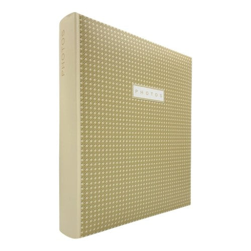 Boho rattan slip-in photo album elegantly holds 500 photos, featuring a stylish cover and protective, acid-free pages.