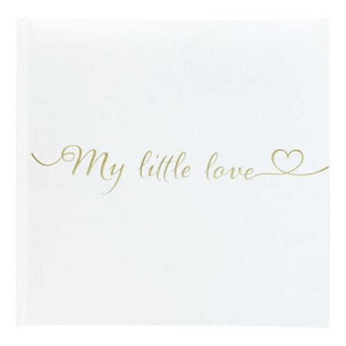 Elegant linen photo album with gold foil accents, holds 200 4x6" photos, features memo space for memories.