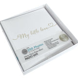 Elegant linen-covered photo album with embossed gold foil, holds 200 photos, perfect for preserving cherished memories.
