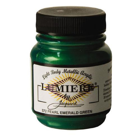 JACQUARD LUMIERE PEARLESCENT EMERALD paint in 66.54ml, perfect for adding a metallic sheen to various surfaces and crafts.