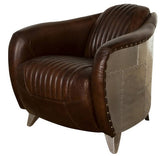 Alt text: Premium vintage cigar leather armchair with birch hardwood frame and three-level cushioning for ultimate comfort.