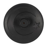 Black ceramic crescent moon incense plate, 9 cm wide, ideal for sacred spaces or unique home decor.