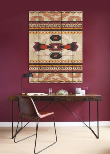 Wood Panel Art - Tribal Weave 4 featuring intricate tribal patterns, made from pine, ideal for enhancing any living space.