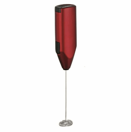 Avanti Little Whipper Milk Frother in red, a handheld device for creating creamy froth for coffee, lattes, and more.