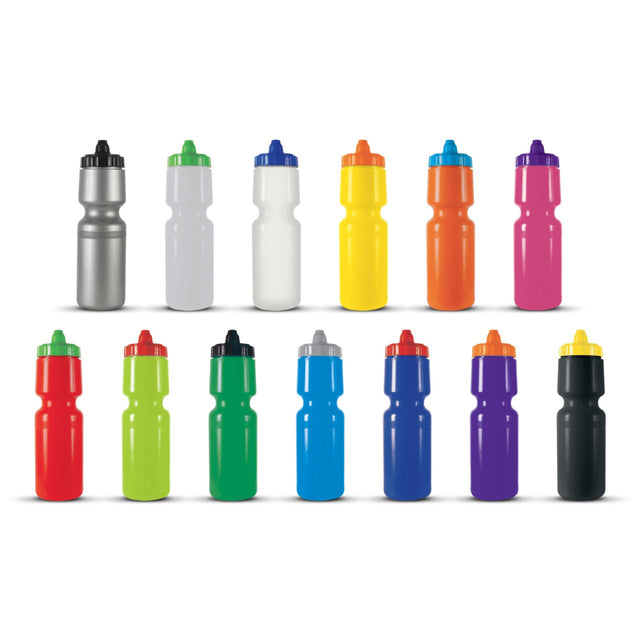 Ten vibrant X-Stream Shot Drink Bottles, 750ml, BPA-free, with non-drip sealing lid, perfect for hydration on-the-go.