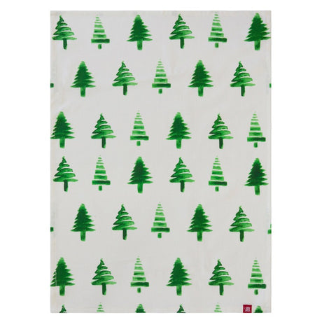 Vibrant watercolor trees adorn this eco-friendly cotton tea towel, perfect for drying dishes and stylish kitchen decor.