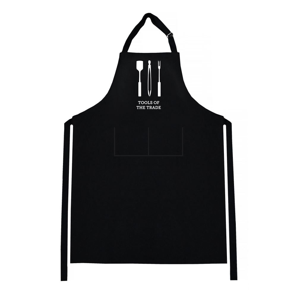 Stylish black BBQ apron designed for grill lovers, featuring adjustable straps and durable, stain-resistant fabric.