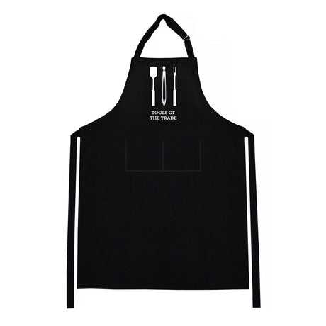Stylish black BBQ apron designed for grill lovers, featuring adjustable straps and durable, stain-resistant fabric.