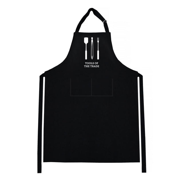 Stylish black BBQ apron designed for grill lovers, featuring adjustable straps and durable, stain-resistant fabric.