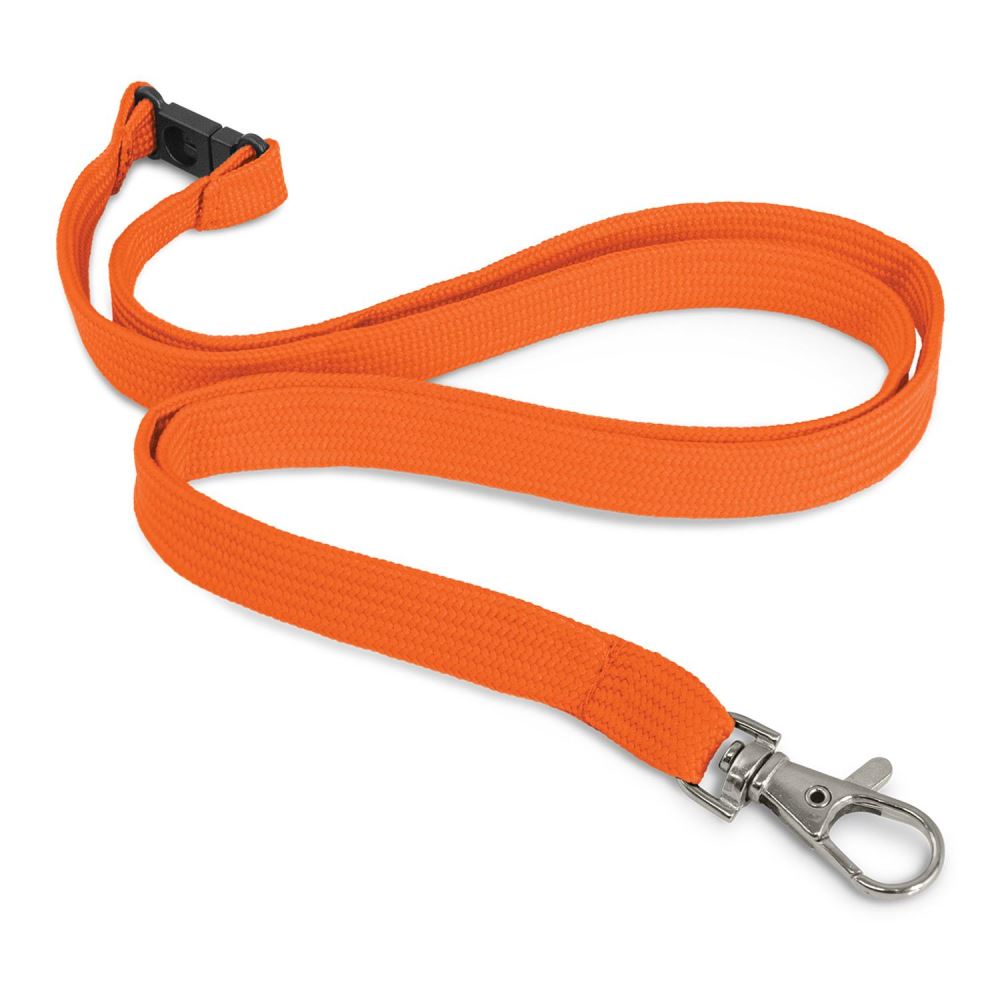 Bright orange lanyard with metal clip, 12mm wide and 490mm long, ideal for ID badges and keys at events. Sold in packs of 100.