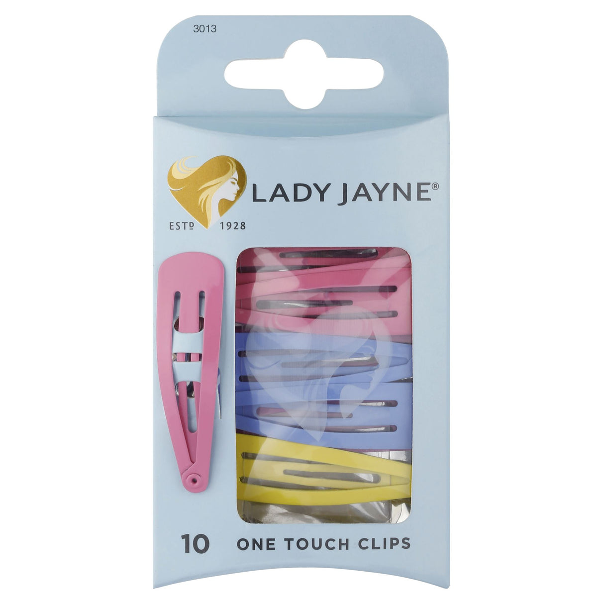 Assorted Lady Jayne One Touch Clips in vibrant colors, featuring durable, snap-tight technology for all-day hold.