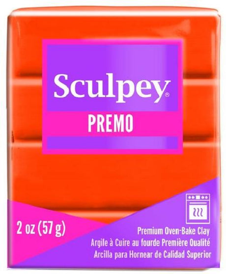 Vibrant 57g orange polymer clay by Sculpey Premo, ideal for intricate crafts and durable creations.