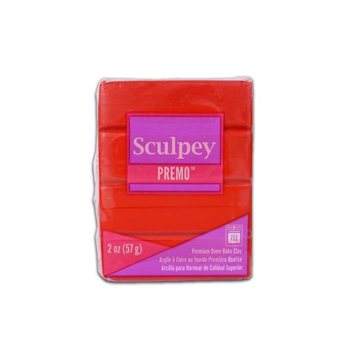 Vibrant 57g block of Sculpey Premo Cadmium Red polymer clay, perfect for detailed sculpting and artistic techniques.