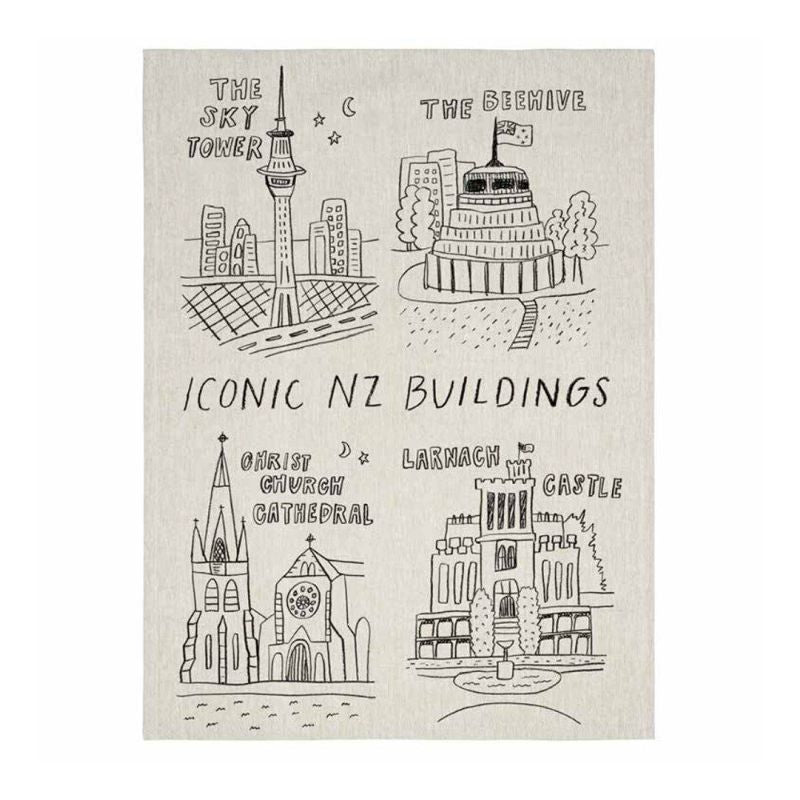 TEA TOWEL - ICONIC NZ BUILDINGS (50 x 70cm)