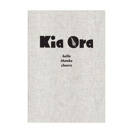 Stylish 50 x 70cm tea towel featuring KIA ORA design, made from absorbent 100% cotton with a convenient hanging loop.