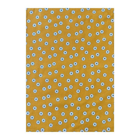 Daisy-print tea towel in 100% cotton, 50x70cm, with a hanging loop for easy storage and high absorbency.