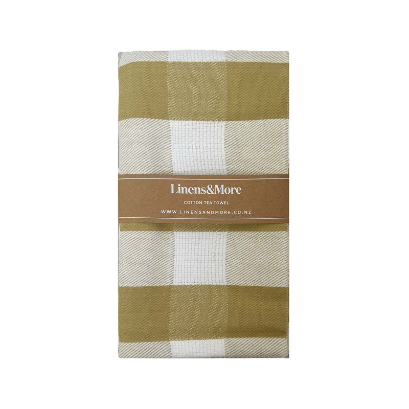 TEA TOWEL - BASKETWEAVE PLAID ANTIQUE GOLD  (50 x 70cm)