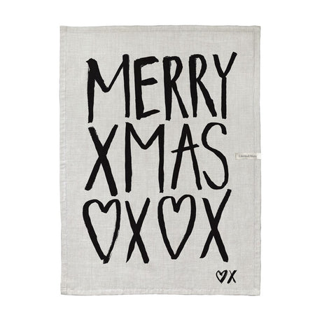 Festive cotton tea towel featuring Christmas kisses design, perfect for holiday kitchen decor and drying tasks.