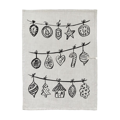 Festive Trim Tea Towel (50x70cm) in 100% cotton, featuring a loop for hanging and high absorbency for kitchen tasks.