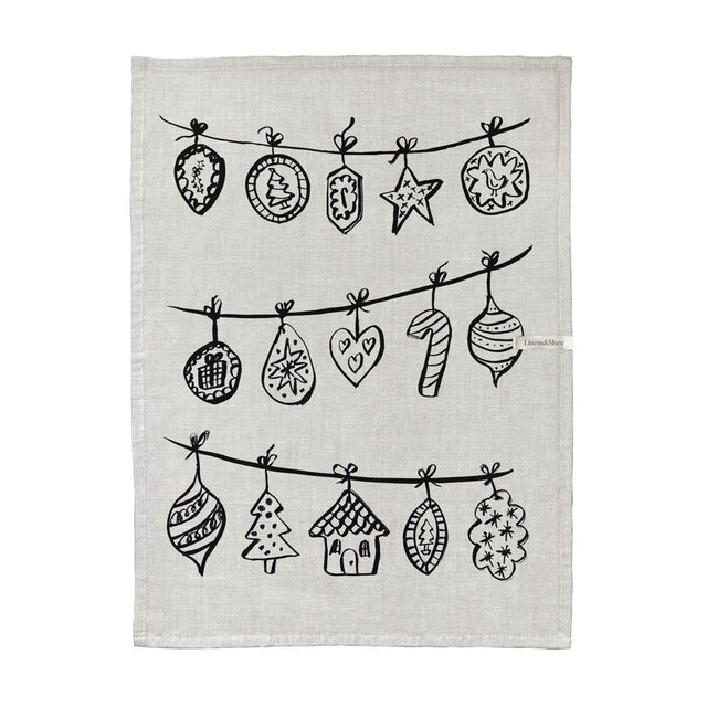 Festive Trim Tea Towel (50x70cm) in 100% cotton, featuring a loop for hanging and high absorbency for kitchen tasks.