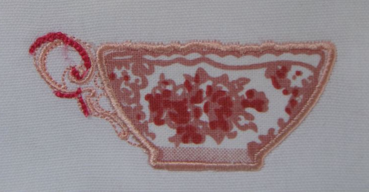 Set of 3 NZ-designed pink tea cup tea towels with lace border, 100% cotton, highly absorbent, perfect for kitchen use.