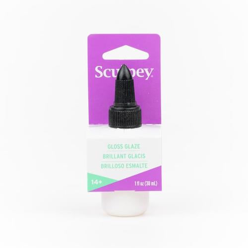 Glossy 30ml Sculpey glaze for polymer clay, offering durable protection and a crystal-clear finish for artistic projects.