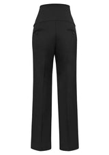 Black ladies maternity pants in XL, featuring expandable rib for comfort and mid-rise straight leg for a chic silhouette.